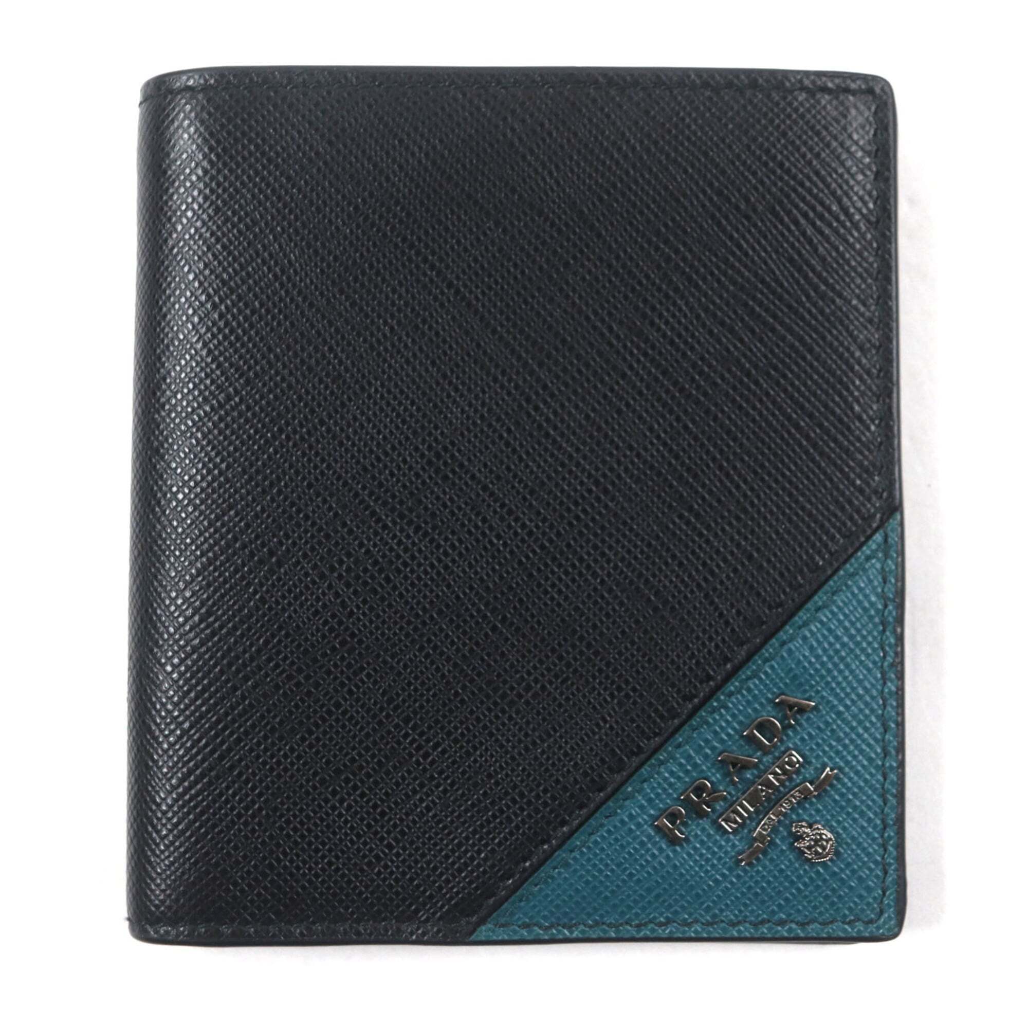 Prada 2mo004 Saffiano Leather Two-Tone Compact Wallet With Logo Hardware, Bil...